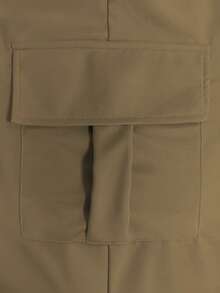 Plus Size Women's Fashion Casual Solid Color Minimalist Pocket Elastic Waist Drawstring Cargo Pants, Lightweight Polyester Blend Soft Fabric - Khaki - View 6