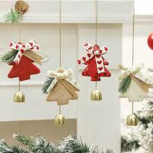 1 Stück rote Weihnachtsglocke Deko, Weihnachtsbaum Muster einfaches Design, aus Plüschstoff und Eisenlegierung gefertigt, Türglocke, mehrfarbige Optionen, die Kombination schafft eine einzigartige Feiertagsatmosphäre, geeignet für Weihnachten, Neujahr, Winterlandschaft, Outdoor-Veranstaltungsdekoration, Valentinstag Accessoires - Rot - Übersicht 2