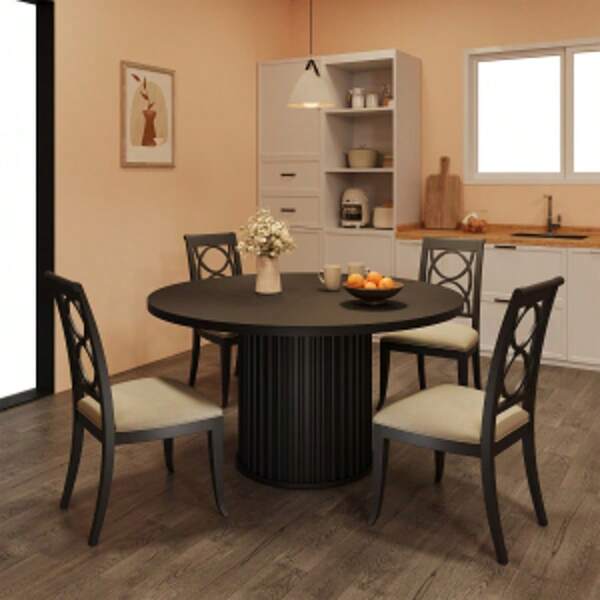 Huisuilinss Round Dining Table For 4-6 People,47 Inches Dining Room Table With Metal Pedestal Base,Dinner Tables,Circle Kitchen Tables For Dining Room,Kitchen,Living Room(Table Only)