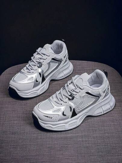 Zapatillas de fondo gruesas al aire libre para mujeres,Malla transpirable con costuras de colores contrastantes,Zapatillas de fondo gruesas al aire libre para mujeres,Zapatillas de deporte  para mujer 2024 Nuevos zapatos deportivos de suela gruesa cómodos y de moda Zapatillas de running casual Zapatos para mujer para exteriores Zapatos para damas Malla transpirable,Malla transpirable con costuras de colores contrastantes.