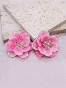 1 Pair Fashionable Sweet Acrylic Flower Stud Earrings, Elegant Crystal Earrings For Vacation, Casual And Daily Wear - Hoa tai - Xem 5