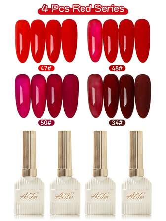 AiFer 4 Pcs Set 15ml Nail Gel Polish Set Solid Color Soak Off Gel Nail Polish Art Manicure Salon DlY New Year Holiday Nail Uv Lamp Gel Nail Design Decoration At Home Gift For Wome
