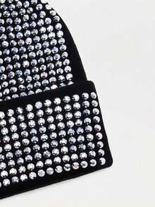 1pc Shiny Sequin Cuffed Knit Beanie Hat, Rhinestone Decor, Unisex, Stretchy Skull Cap For Winter - Multicolor - View 4