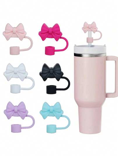 Conjunto de 6/3/1 unidade de protetores de canudo com laço fofo para copos de 900ml e 1200ml, ponteiras de silicone de 10mm, protetores de ponta de canudo reutilizáveis e à prova de poeira para copos térmicos, adequados para canudos de 10mm/0,4 polegadas de diâmetro, acessórios para copos, decoração fofa com laço para copos de vidro modernos e minimalistas, presentes para festas de fim de ano, presentes para mulheres, Dia dos Namorados, Dia das Mães.