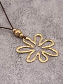 1 pieza Collar largo con colgante de disco ondulado de aleación dorada de estilo minimalista y elegante, collar gargantilla único con cuentas, adecuado para uso diario y como regalo para novia/novio - Cuerda de cera - Ver 16