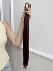 18英寸中长直发爪夹式马尾辫[1个卡其色方形小抓夹+黑色/棕色爪夹式马尾辫接发] 天然合成发接发，易于使用，适合日常外出、休闲、派对、通勤、度假、洗脸、化妆、搭配服装 - 彩色 - 查看 13