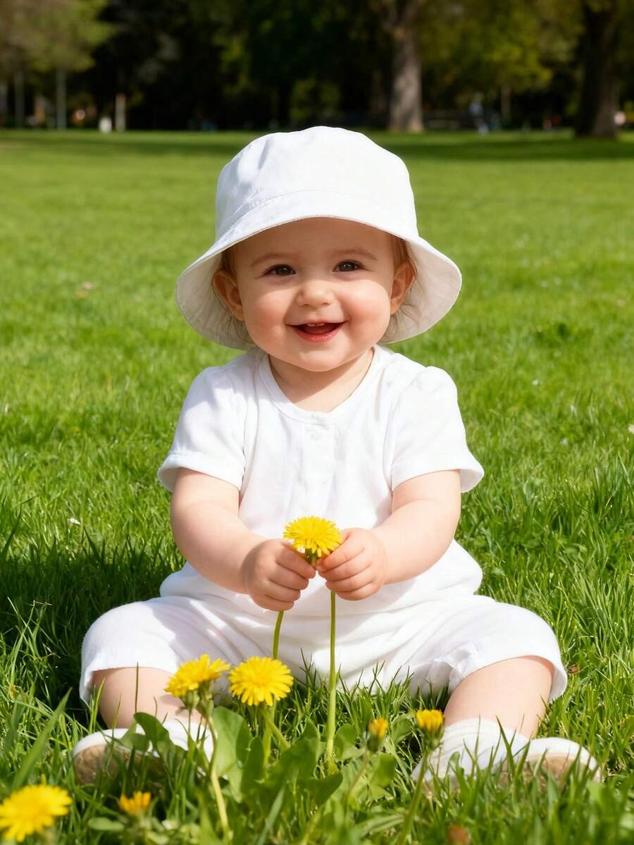 1顶婴儿/幼儿女童UPF 50+宽檐遮阳帽，适合户外玩耍和游泳池使用