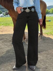 Klassische Damen-Jeans mit geradem Bein – mittelhoher Bund, Vintage-Waschung, praktische Taschen und Knopfleiste für den lässigen Alltag