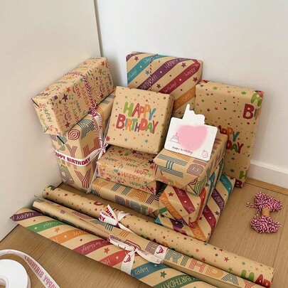 4 Blatt, 100g/m² Geschenkpapier für Geburtstage, hellfarbendes Kuhfell-Geschenkpapier, verschiedene Stile bunter Muster, verstärktes hochwertiges Verpackungsmaterial