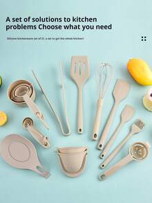 Bộ dụng cụ làm bánh bằng silicon 21 món, dụng cụ đánh trứng, dụng cụ cạo, thìa đong, cốc đong, chổi chống nóng, thìa dẹt, bao gồm khay, cốc đong, thìa đong, hộp đóng gói - Nhiều màu - Xem 9