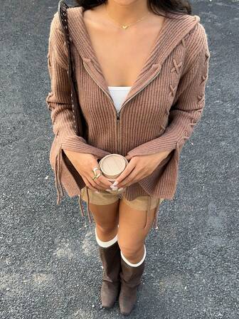 Women's Loose Casual Versatile Zip-Up Long Sleeve Knitted Cardigan, Autumn/Winter