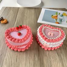 Heart-Shaped Jewelry Organizer With Mirror & Drawer - Realistic Strawberry Cream Cake Design, Pink And White Plastic Desktop Storage Box, Suitable For Necklaces, Earrings, Headbands - Valentine's Day/Mother's Day Gift, Jewelry Gift Box, Romantic Aesthetic Decoration. - hộp đựng đồ trang sức - Xem 1