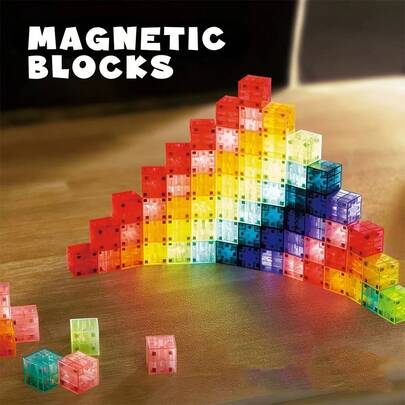 Juego de bloques magnéticos - Cubos magnéticos translúcidos, juguetes magnéticos de construcción numérica para niños, juguetes creativos secos de arcoíris para niños y niñas mayores de 3 años, niños pequeños, regalo de Navidad y cumpleaños
