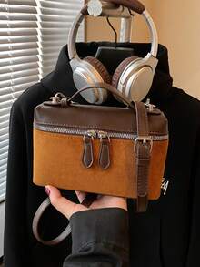 New Matte Patchwork Mini Handbag Crossbody Bag Phone Pouch, Fashionable Commuter Bag - Brown - View 7