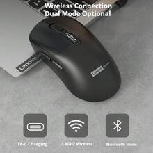 Lenovo N04S Wireless Mouse: 2.4G + Bluetooth Dual Mode Connection, 6-Key Layout, 4-Level DPI Adjustment, USB Receiver, Multi-Device Compatible, Smart Sleep Mode, Suitable For Multiple Systems, Make Office Work More Efficient. - Black - View 1