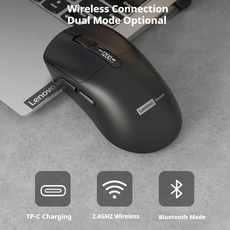 Lenovo N04S Wireless Mouse: 2.4G + Bluetooth Dual Mode Connection, 6-Key Layout, 4-Level DPI Adjustment, USB Receiver, Multi-Device Compatible, Smart Sleep Mode, Suitable For Multiple Systems, Make Office Work More Efficient. - Black - View 1
