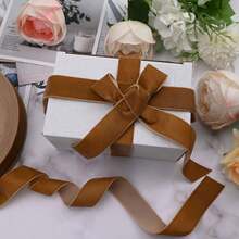 1pc 4.57m Single-Sided Non-Elastic Colorful Flocked Ribbon, Flocked Satin Ribbon, Bow DIY Clothing Christmas Decoration Ribbon (Length May Vary Due To Manual Measurement) - Size 25 Light Brown - View 2