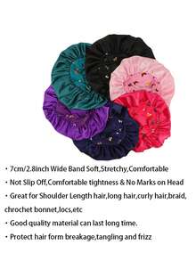 قبعة حرير للنوم للنساء ذات حافة واسعة وحزام مطاطي مطبوع، قبعة نوم من الحرير الناعم للشعر المجعد (نمط طباعة عشوائي)