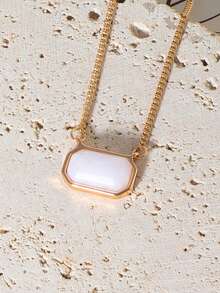1pc Fashionable Candy-Colored Natural Stone Rectangle-Shaped Simple Short Necklace, Daily Wear - Gold - View 17