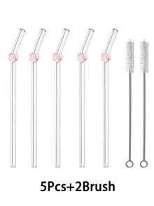 1/2/4/6/8 Piezas Conjunto de Pajitas de Vidrio Reutilizables con Decoración de Corazón Rosa, Pajitas de Vidrio Curvas Claras y Lindas con Cepillo de Limpieza, para Vasos de Agua, Accesorios de Cocina, Decoración de Pajitas, Bebidas Frías, Leche, Té, Café, Batidos, Cocinas, Restaurantes, Fiestas de Cócteles, Regreso a Clases, Regalos Divertidos para Novias/Novios, Padres, Amigos, Suministros Navideños, Año Nuevo, Día de San Valentín. - Rosa D - Ver 23