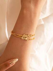 Pulsera personalizada con nombre, pulsera personalizada con doble nombre, pulseras para mujer, joyería de acero inoxidable, pulsera única de doble capa con nombre, pulsera simple para mujer, pulsera personalizada para parejas, regalo de cumpleaños para ella, recuerdo de fiesta, regalo de festival - Multicolor - Ver 3