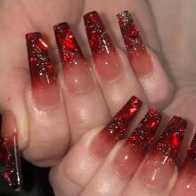 Halloween Xl Red Nails Press Ons Long Coffin Press On Nails Red Full Diamond Design False Nails Full Cover Acrylic Fake Nails Gift For Women 24pcs{Inchcolor_nameinch:Inchreddiamondinch} - 紅鑽 - 查看 2