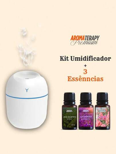 Umidificador de Ar +3 Essênncias Aromatizantes Portátil  Disfusor e Essências Hidrossolúvel de 20ml