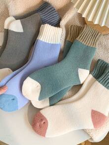 3 Pairs Women's Solid Color Thick Thermal Lined Warm Breathable Crew Socks, Cozy Socks