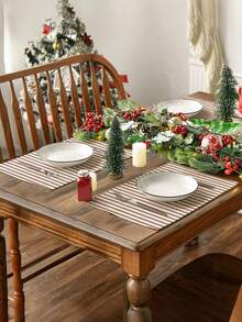 1 件圣诞装饰桌旗，条纹长方形桌布，多种尺寸可选，适用于家庭用餐、圣诞厨房装饰、家居装饰、户外派对和餐厅，是户外餐桌布置的完美礼物，亚麻质感 - 摩卡慕斯色 - 查看 5