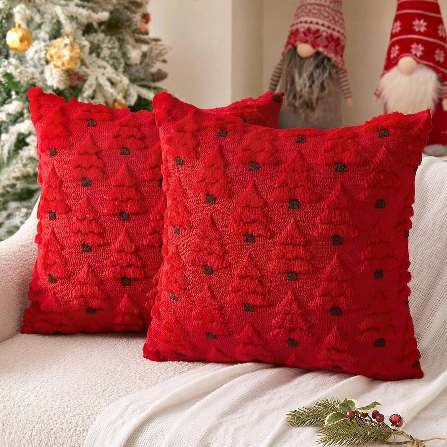 1 pieza Funda de almohada decorativa de árbol de Navidad, funda de almohada de lujo suave y esponjosa para dormitorio, sofá, Navidad, decoración del hogar de invierno