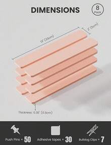 Cork Board Alternative Felt Strip Board 8-Pack 13"X2", Office Pin Board With 50 Push Pins, Adhesive Install For Bedroom Door & Home Office(Linen Dusk) - Hồng - Xem 3