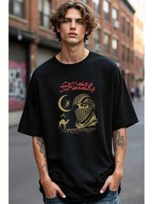 Playera Oversize Corridos Tumbados Casual Y Cómoda - Negro - Ver 1