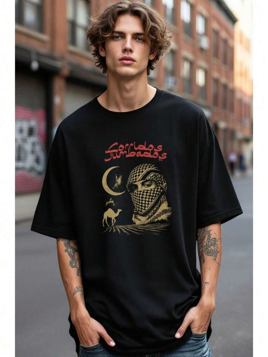 Playera Oversize Corridos Tumbados Casual Y Cómoda - Negro - Ver 1