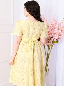 Junior Lace Dress - Yellow - View 5