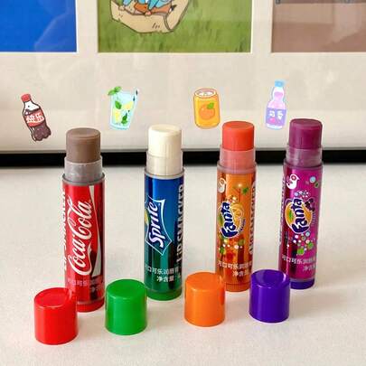 LIP SMACKER 4 st/set Coca-Cola läppbalsam, körsbär, apelsinläsk, colasmaker, långvarig återfuktning, naturligt glansigt tonat läppbalsam, lämplig för alla hudtyper, alkoholfri, höst-/vinterläppbalsam, festpresent, julpresentset LIPSMACKER