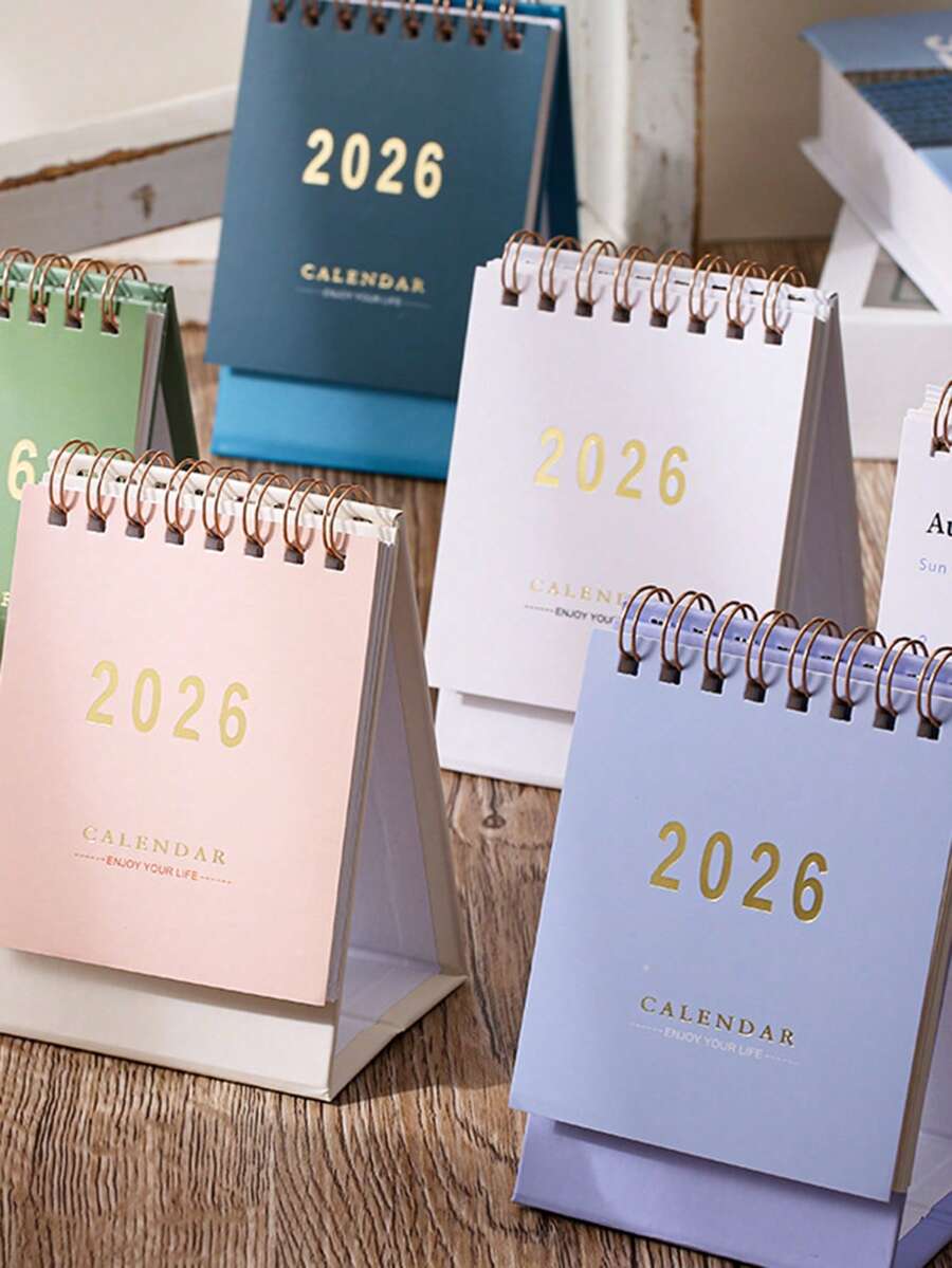 1pc Minimalist Solid Color Desktop Calendar, Decoration, Date View, Memo, Morandi Color 2026, Information Reminder - Multicolor - View 1