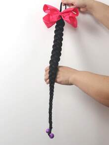 Kids Wig Braid Ponytail With Bow Fuffy Imitation Fried Dough Twists Braid Ponytail Wig 1pc - Natural Black - View 8