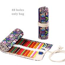 Estojo simples em lona estampada, grande capacidade com 48 orifícios para lápis de cor e desenho, estojo de enrolar para lápis específico para pintura, estojo multifuncional para guardar pincéis de maquiagem. - Multicolorido - Ver 9