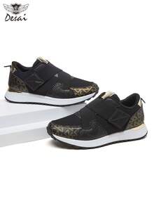 DESAI Women's Hook And Loop Sports Shoes, Letter Print Design, Fashion, Lightweight, Thick Sole, Casual Shoes, Niche, Shock-Absorbing, Versatile Chunky Sneakers - Black - View 2