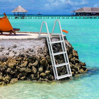 Dock Ladder, Removable 4 Steps, 350 Lbs Load Capacity, Aluminum Alloy Pontoon Boat Ladder With 4'' Wide Step & Nonslip Mat, Easy To Install For Ship/Lake/Pool/Marine Boarding