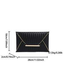 1个PU皮革纯色编织纹理女士日常信封式手拿包，简约优雅，节日礼物 - 黑色 - 查看 7