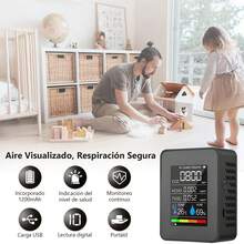 5 en 1 Monitor de calidad del aire interior,temperatura del detector de calidad del aire,medidor de co2,HCHO TVOC Calidad del Aire Medidor,para Viajes Hogar y Sala de Cultivo - Negro - Ver 3
