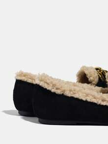 Giày lười nữ cổ điển, mũi vuông màu đen, thiết kế khoen kim loại, giày lười đa năng mới, thoải mái và ấm áp cho mùa đông - màu đen - Xem 9