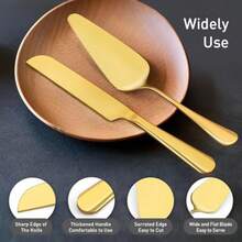 2Pcs Wedding Cake Knife And Server Set Premium Cake Cutter Includes 10.63 Cake Knife And 9.25 Pie Server Stainless Steel Cake Cutting Set For Wedding Birthday Anniversary Gold - 金色 - 查看 5