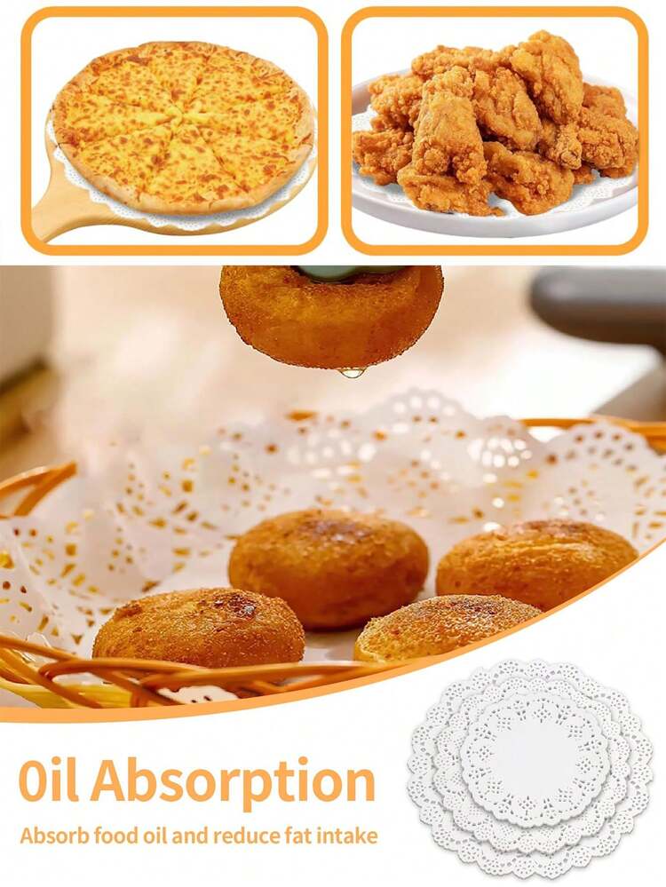 50/100 miếng lót giấy tròn màu trắng, nhiều kích cỡ, lót đĩa trái cây ren chống dầu, miếng lót giấy chống dầu, thảm trải bàn ren, tấm lót bàn tròn bằng giấy, đế lót ly giấy dùng một lần, thích hợp cho thủ công mỹ nghệ, trang trí bàn ăn, tiệc tùng, đám cưới, bánh sinh nhật, món tráng miệng, làm bánh, nướng, chiên, thực phẩm, lót nồi chiên không dầu, quà tặng tự làm và trang trí bàn (4.5", 6.5", 8.5", 10.5" và 12") - trắng - Xem 4