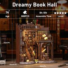 DIY Miniature House Kit, Reading Nook Kit, Wooden Bookshelf Craft Kits With 3D Puzzles, Dollhouse Kit With LED Light, Mini Building Kit For Adults And Teens (Dream Reading Room) - màu nâu - Xem 7