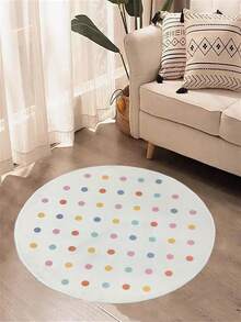 1pc Soft Plush Round Cushion Mat With Gentle Polka Dot Design - Easy To Clean, Suitable For Bedroom And Living Room Decor, Adding Cozy Charm, Washable Indoor Mat | Play Rug | Area Rug, Home Decor Carpet, Holiday Decoration Kitchen Rug