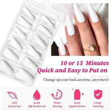 Colored Coffin Press On Nails Long Ballerina False Fake Nail Tips Full Cover Manicure Design Acrylic Nails 100pc For Women Teen FFgirls (White){Inchcolor_nameinch:InchWhiteinch} - White - 查看 4