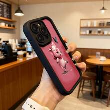 Phone Case With Black Edge And Red Back With Animated Pig And Butterfly Design For Daily Use In Cafes Suitable For Apple Series Phones - White - View 6