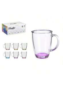 GLASSEA - Set 6 Tazas de Vidrio para Desayuno | Colores Modernos y Elegantes | 310 ml y 470 ml | Perfectas para Café, Té y Bebidas Calientes en Hogar u Oficina - transparente - Ver 3